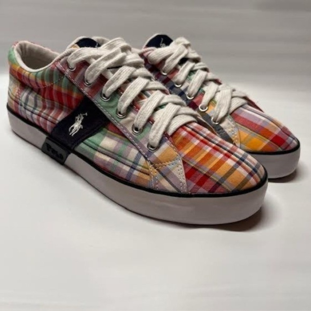 Polo by Ralph‎ Lauren Plaid Canvas Kids Sneakers Shoes Colorful Preppy Style